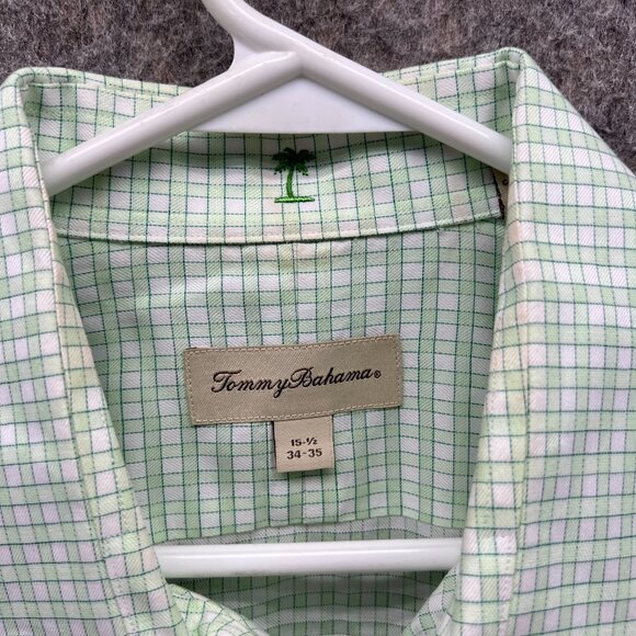 Tommy Bahama Shirt Men 15.5 34/35 Teal Green Casual Button Down Preppy Gingham - Picture 4 of 13